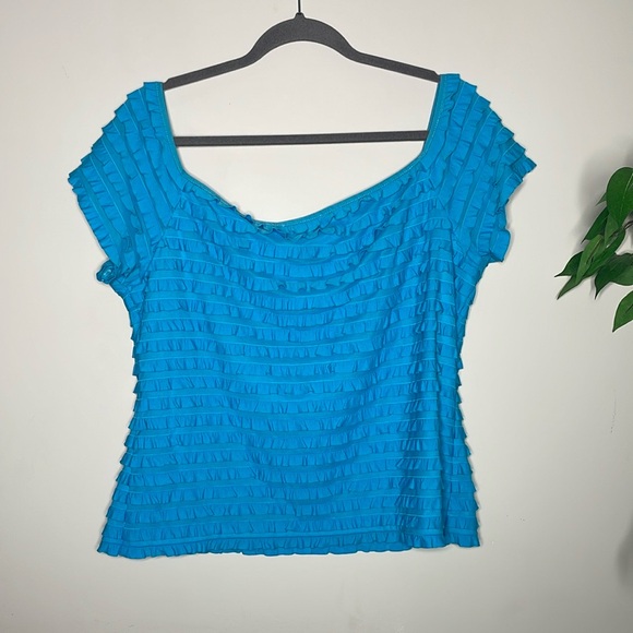 Joseph Ribkoff Blue Ruched Blouse with Scoop Neck - Picture 5 of 5